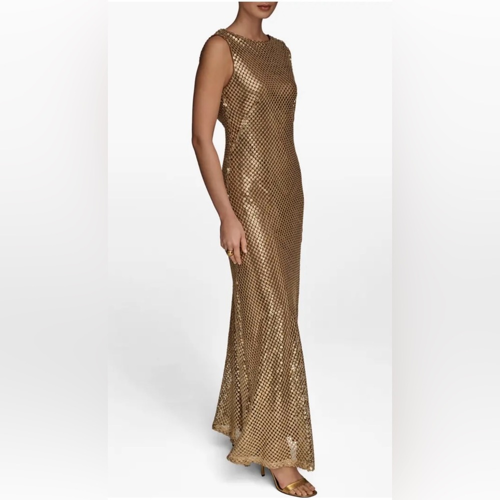 NWT DONNA KARAN SEQUIN SLEEVELESS BOATNECK GOWN
